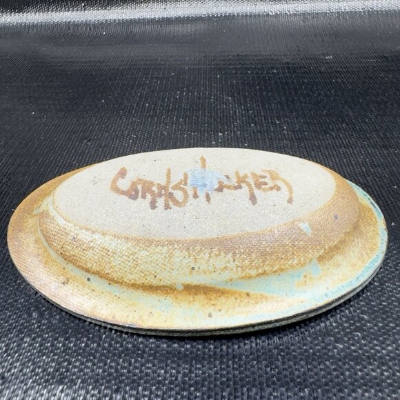 Vintage Hand Made Stoneware Oval Dish Plate Trinket Dish Holder Folk Art Signed - Picture 12 of 13